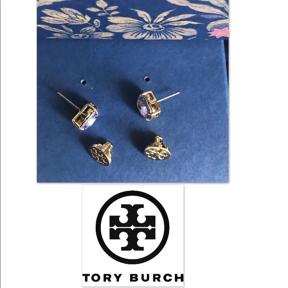 TORY BURCH ROSE/GOLD SWAROVSKI CUSHION EARRINGS - Picture 4 of 6